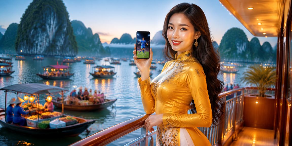Phụ nữ mặc áo dài truyền thống ngắm vịnh Hạ Long, thể hiện bản sắc văn hóa Việt Nam gắn liền với trải nghiệm giải trí hiện đại
